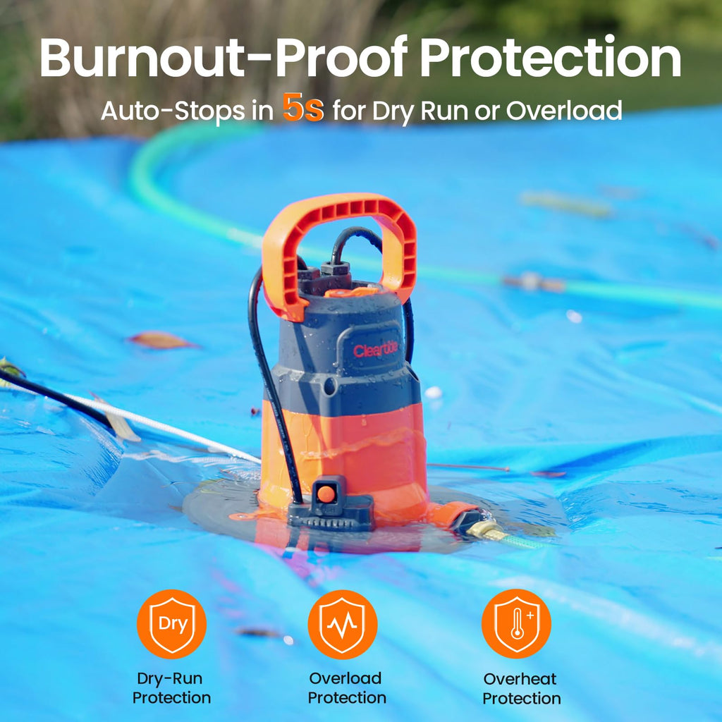 Smart Automatic Water Pool Cover Pump,Submersible Pump Removes Water from Inground/Above Ground Winter Swimming Pools, 1/3 HP 2790 GPH, Auto On/Off &