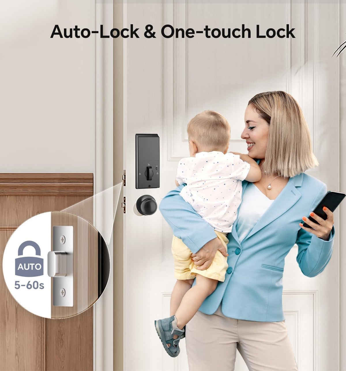 U68 Fingerprint Keypad Deadbolt with Knob Set, Matte Black