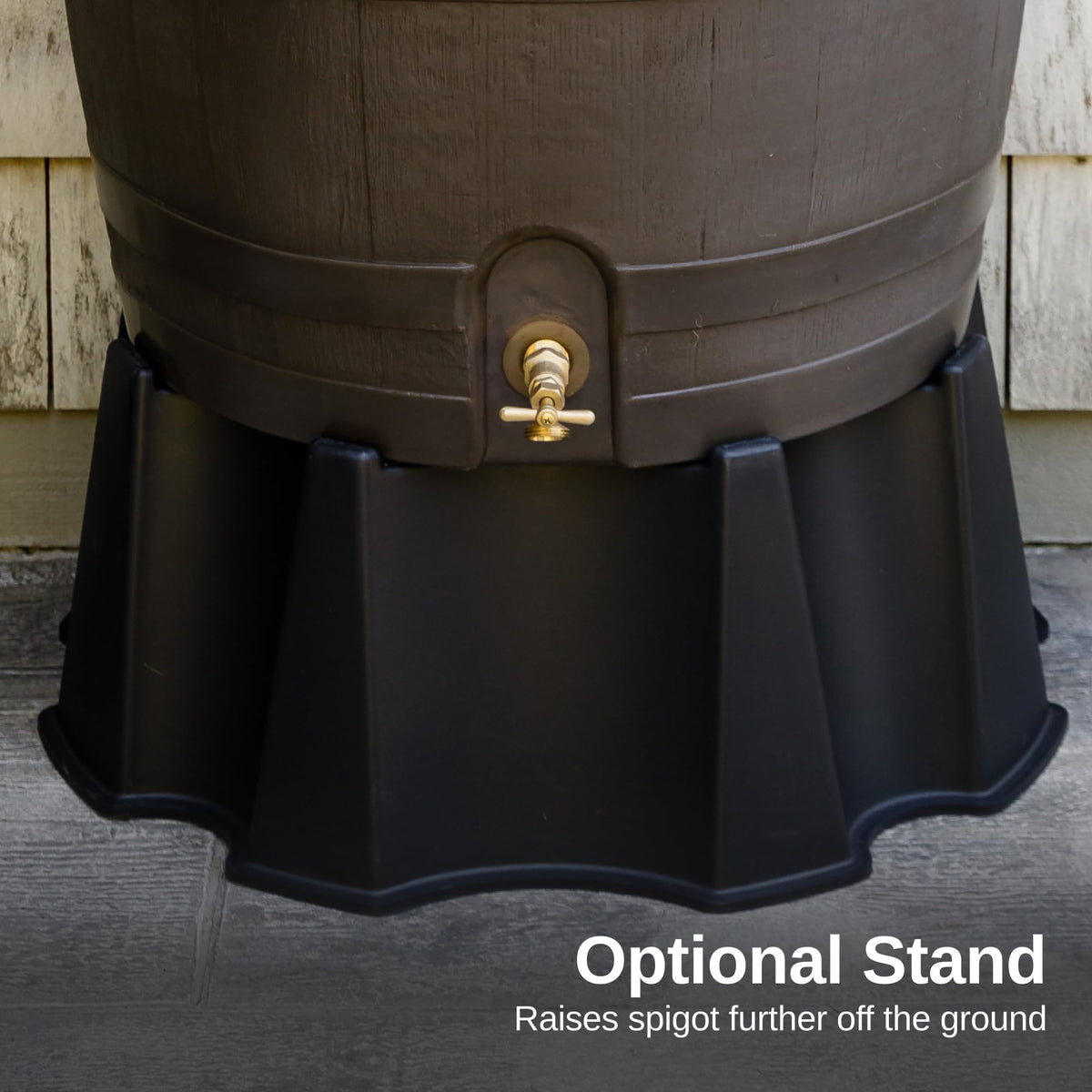 RTS Home Accents 50-Gallon Rain Barrel with Brass Spigot, Flat Back Rain Water Collection Barrel, Walnut Color
