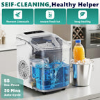 Sweetcrispy Countertop Ice Maker with Scoop, Basket and Handle, Portable Ice Machine 9 Cubes Ready in 6 Mins, 26.5lbs in 24Hrs, 2 Sizes for Home