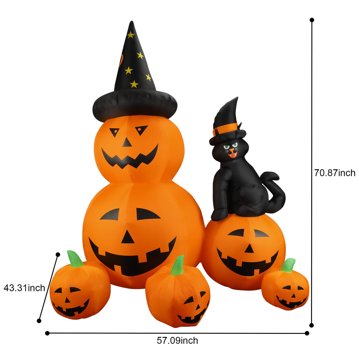 6Ft Halloween Inflatable Decorations Pumpkins Patch Lanterns with Black Cat with Build-in LEDs Blow Up Inflatables for Outdoor Decoration Balcony