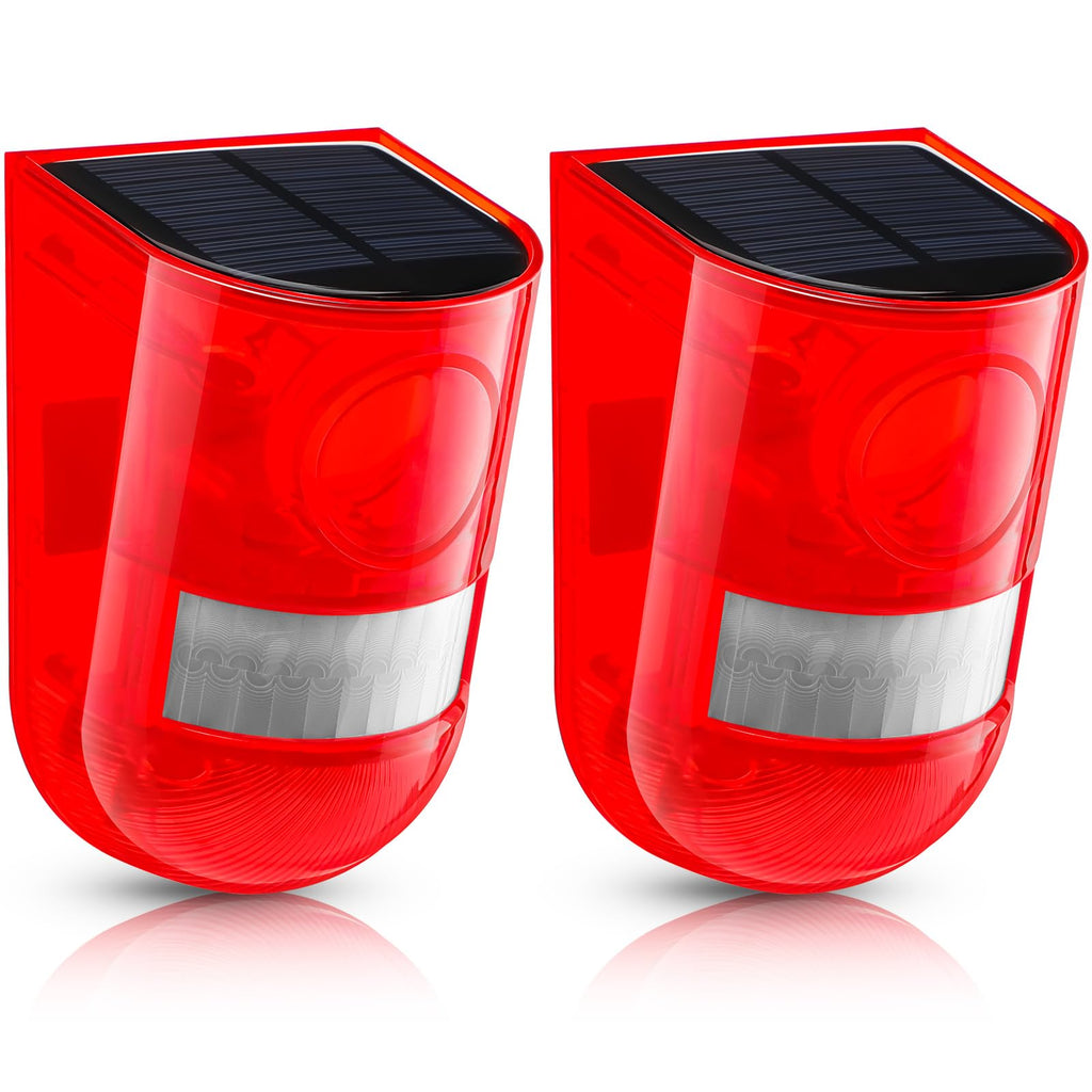 Qualirey 2 Pack Solar Motion Sensor Alarm 129db Outdoor Strobe Light,Red