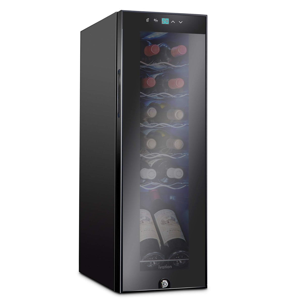 Ivation 12 Bottle Compressor Wine Cooler, Freestanding Fridge w/Lock, Black