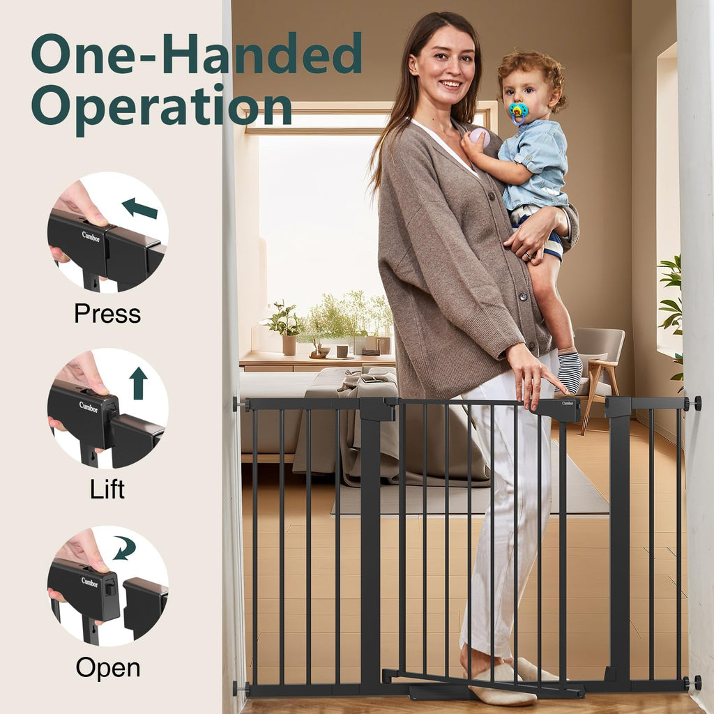 Cumbor 30-48 in Baby Gate for Stairs, Auto Close Dog Gate Indoor, Black