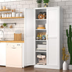 71" White Metal Kitchen Pantry Storage Cabinet with Doors and Shelves