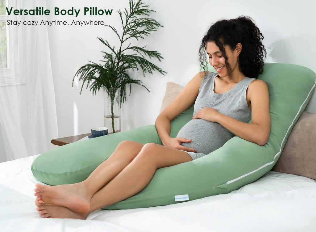 QUEEN ROSE Cooling Pregnancy Pillow, U Shaped Maternity Body Pillow, Green