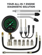 Professional Compression Tester Kit with Fluorescent Gauge – 300 PSI Triple-Scale, 2 Spark Plug Testers, 13-Piece Set for Car, Truck, ATV & Small Gas