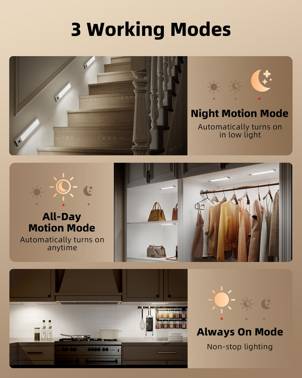 EZVALO 5-Pack 10inch Under Cabinet Lighting, 2400mAh Rechargeable Motion Sensor Light, Magnetic Closet Lights with Dimmable & 3 Color Temps, Wireless