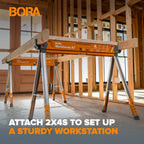 BORA Workhorse XT Saw Horses 2 Pack Adjustable Folding Heavy Duty Sawhorse