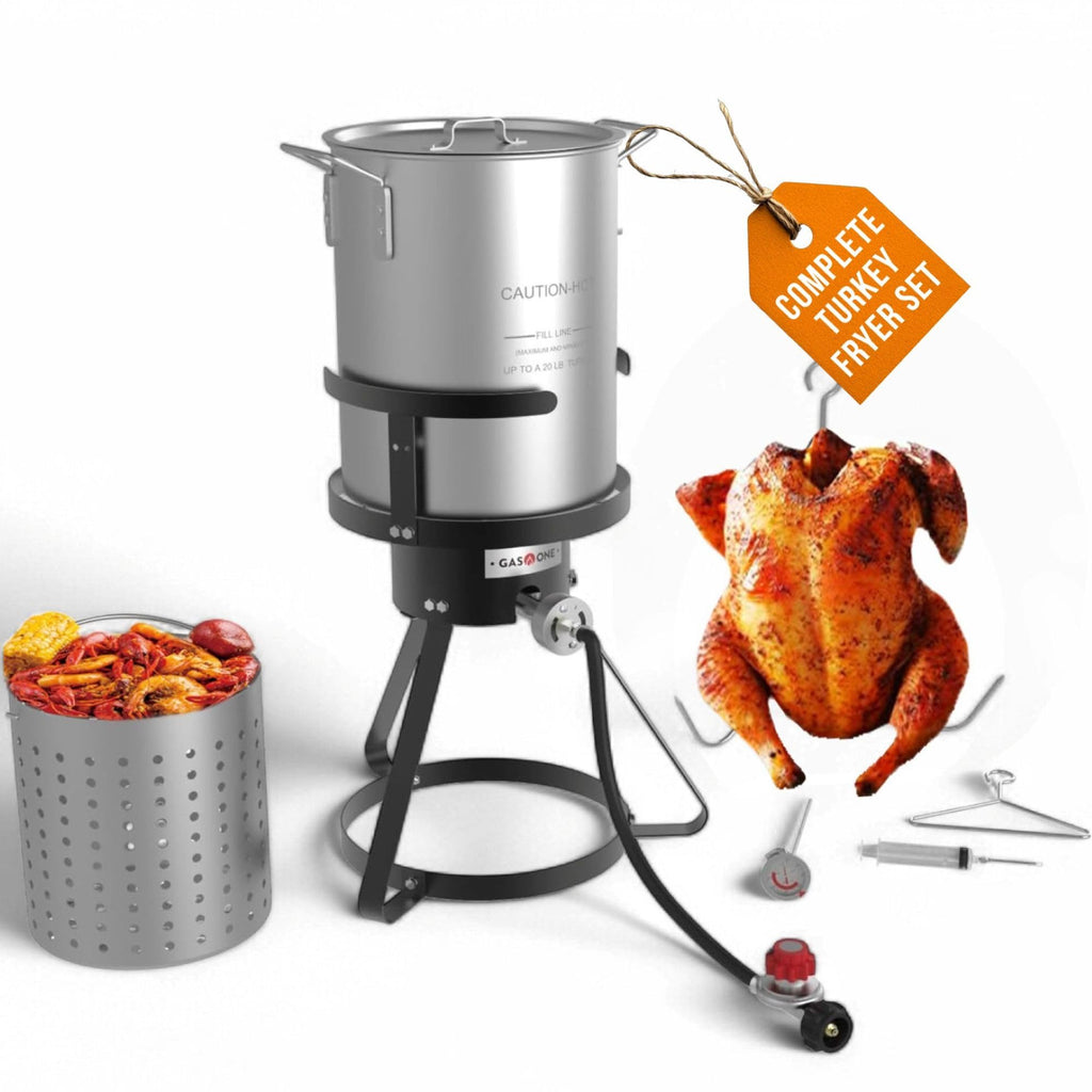 GasOne 30QT Turkey Fryer Set and Seafood Boil with Propane Gas Burner, Perforated Basket – Perfect Outdoor Cooker for Crawfish, Crab, Shrimp, Lobster