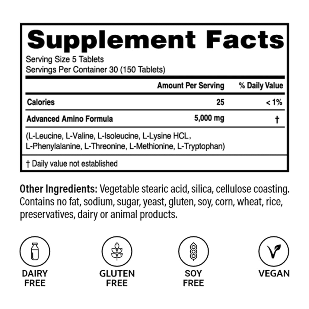 Advanced Amino Formula | Essential Amino Acid Tablets | Vegan, 150 Count