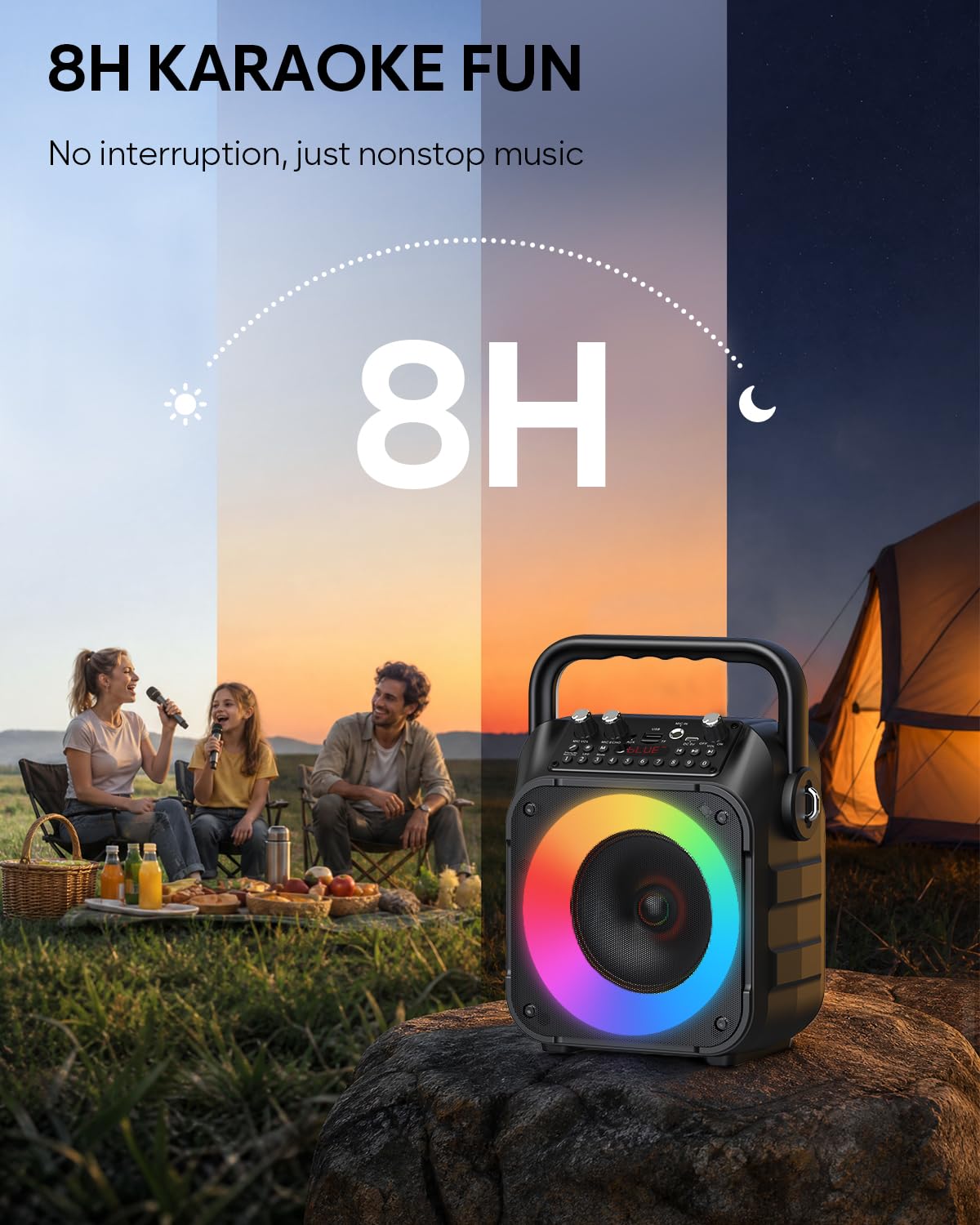 Karaoke Machine, Portable Bluetooth Speaker with 2 Wireless Microphones