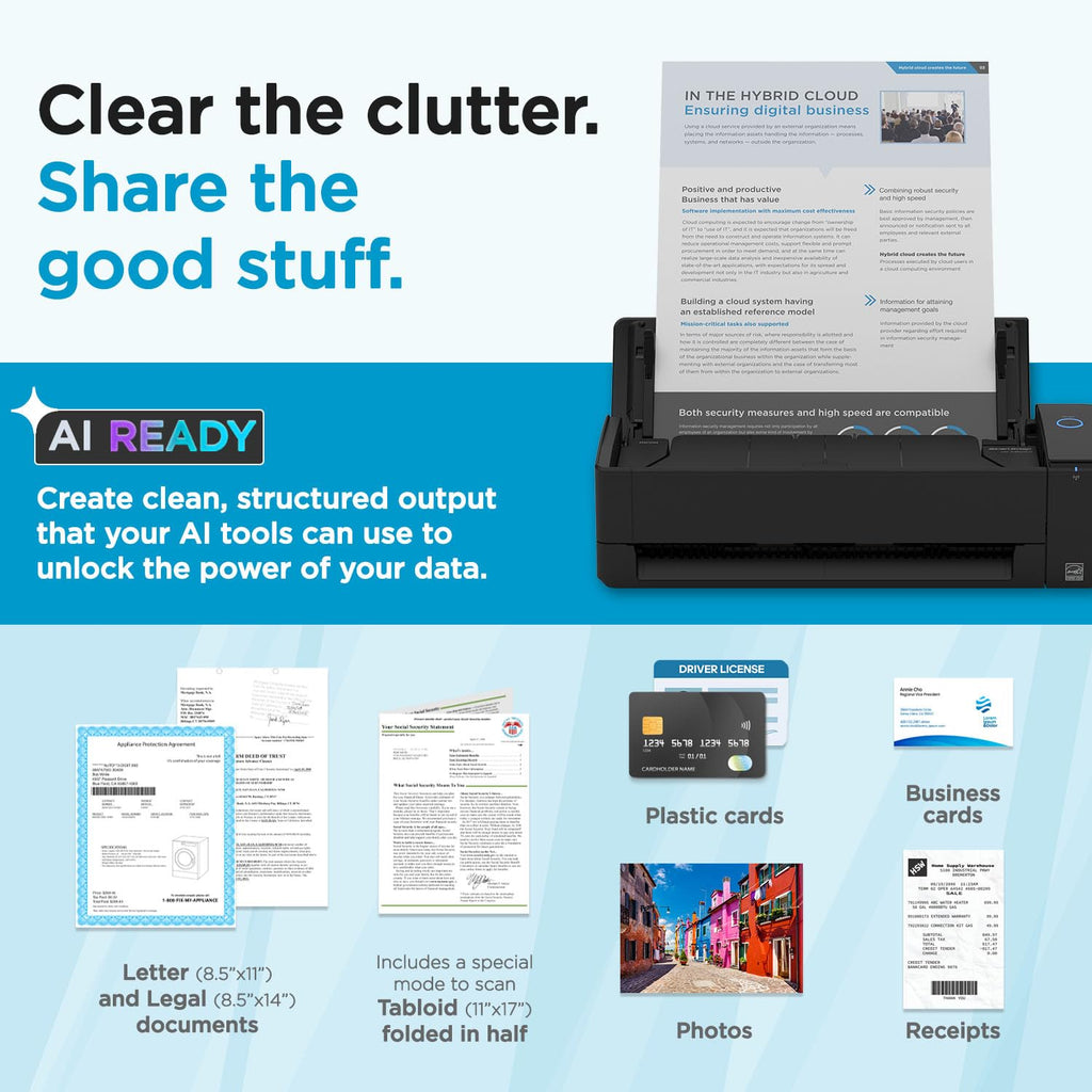ScanSnap iX1300 Wireless or USB Double-Sided Color Document Scanner, Black