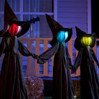 JOYIN Halloween Witch Decorations Outdoor Yard Stakes 3 Pack, 4.2 FT Multicolored Light Up Scary Flying Witch with Sound Activation, for Halloween