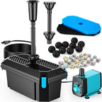 Pond Filter with Pump Fountain Kits, 660GPH Pond Filter with 40W Pond Pump & Fountain Kit, Koi Pond Filters for Outdoor Ponds Clean, Clear, and Add