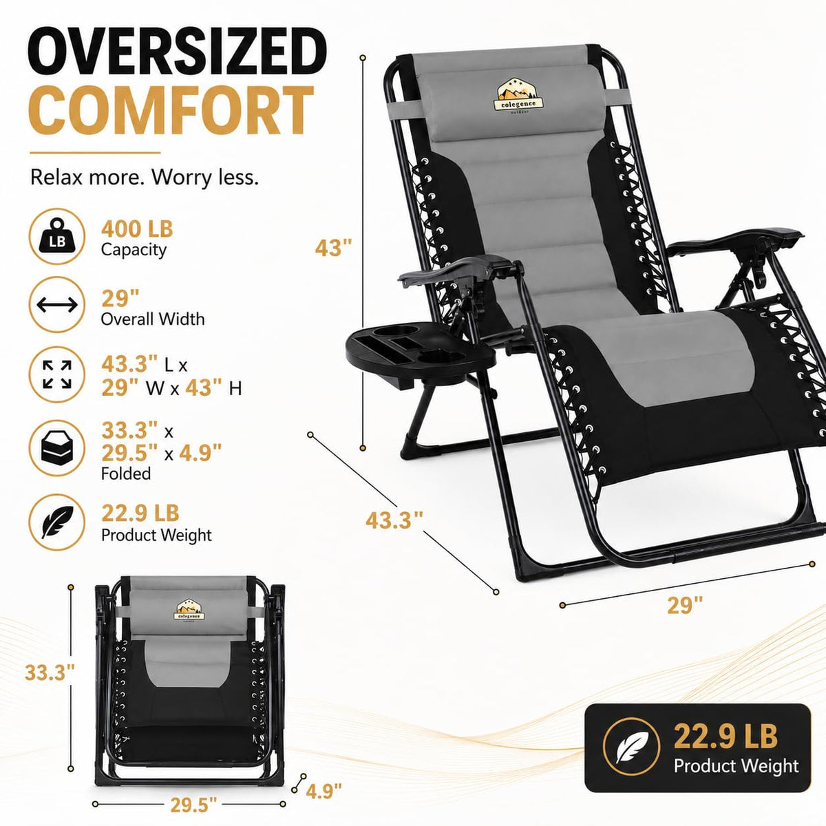 Oversized Zero Gravity Chair, 400-lb Capacity Recliner