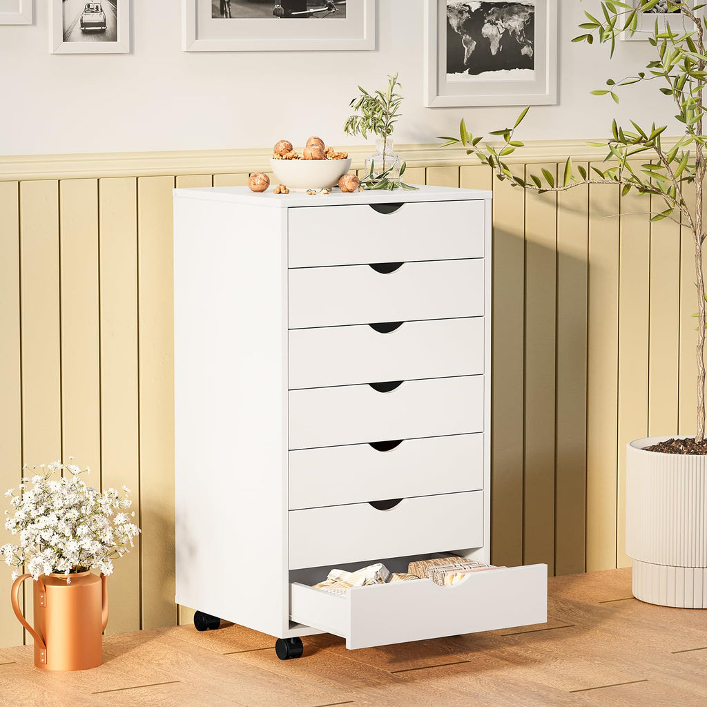 Sweetcrispy 7 Drawer Rolling Storage Cabinet with Wheels, Wood Organizer
