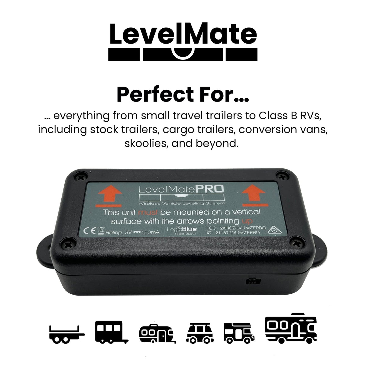 LevelMatePRO Wireless RV Leveling System, Bluetooth Leveler for Campers, Must-Have Accessory for Travel Trailers, Effortless Setup for Phones with App