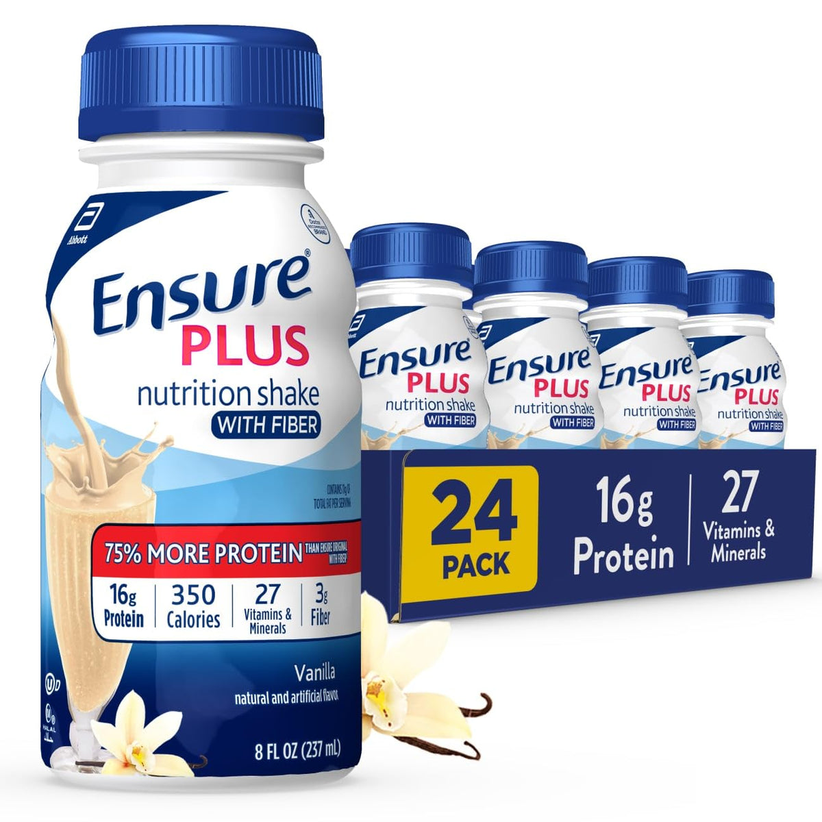Ensure Plus Vanilla Nutrition Shake With Fiber, 24 Pack