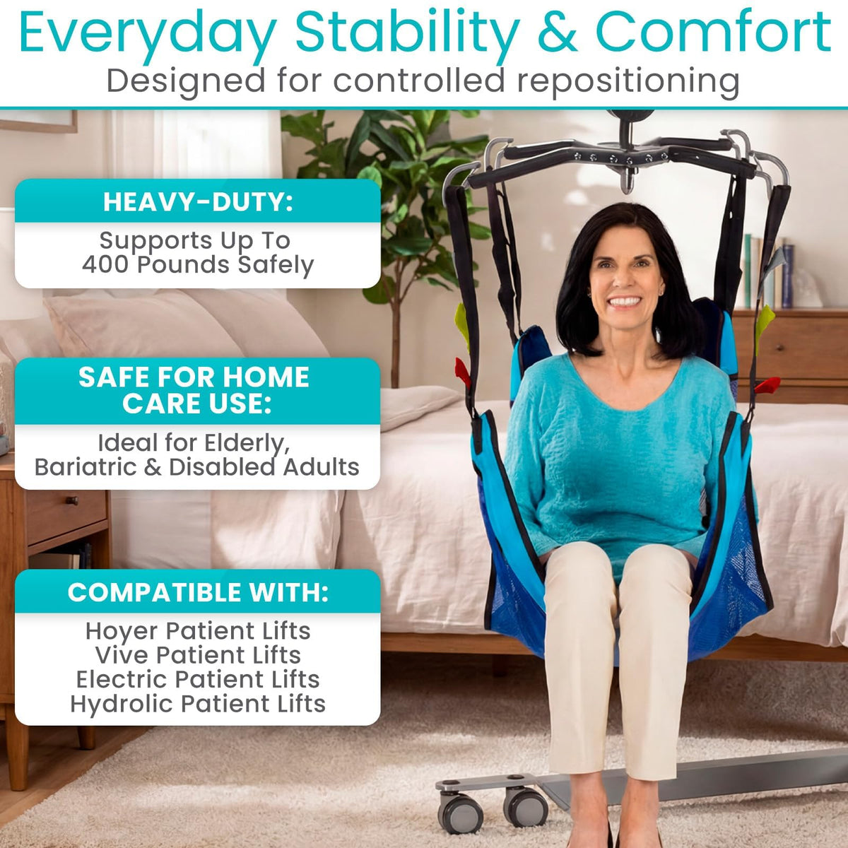 Vive Patient Lift Sling with Opening (400lb Capacity) - Lifting Aid Straps