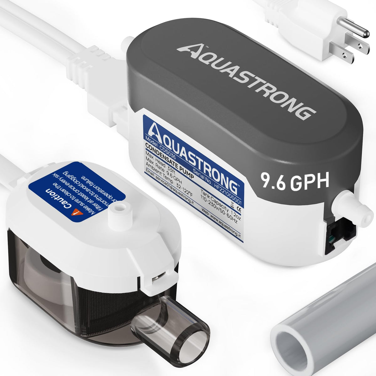 Aquastrong Mini Split HVAC Condensate Pump, 9.6 GPH, 115V/230V, Automatic Safety Switch, 33 FT Lift AC Condensate Removal for Air Conditioner