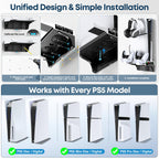 PS5/Slim/Pro Wall Mount Kit with Cooling Fan & Charging Station, PS5 Shelf Floating Mount for All PlayStation 5/Slim/Pro Disc & Digital Console, PS 5
