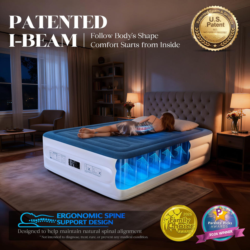 VOSSER Air Mattress Queen with Built in Pump,18'' Raised Blow Up Bed,800lb