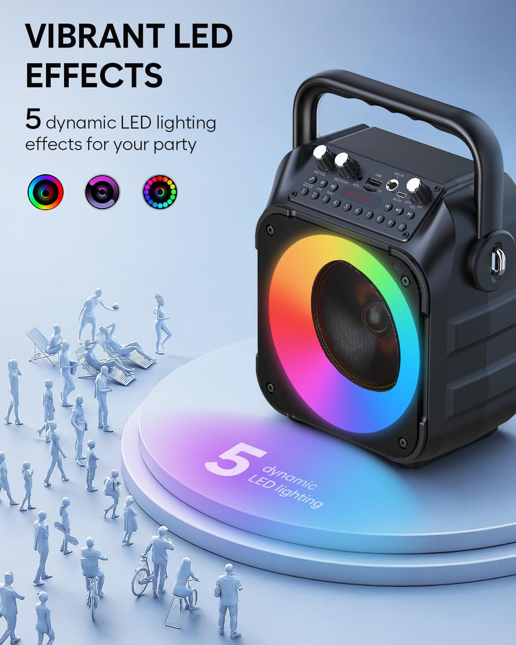 Karaoke Machine, Portable Bluetooth Speaker with 2 Wireless Microphones