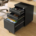 3 Drawer File Cabinet with Lock, Black Metal, Under Desk