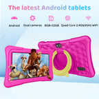 Kids Tablet, 7 inch Android Tablet for Kids, 6GB+32GB 1TB Expand, Quad-Core Tablets with Case, BT, WiFi, Parental Control, Games, Dual (Rose)