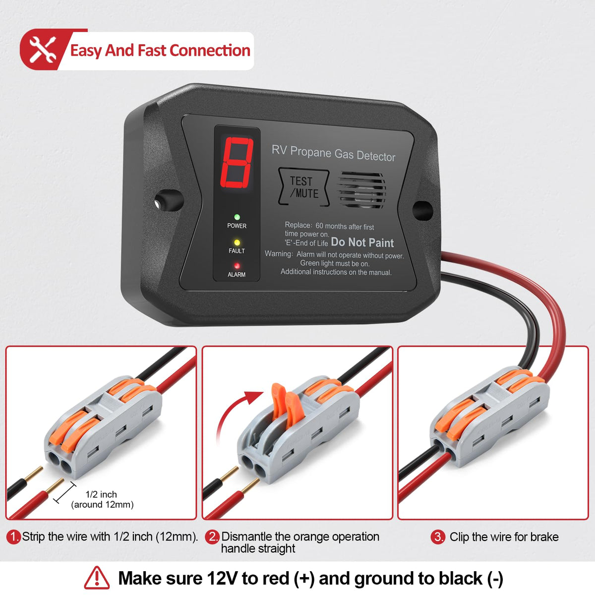 RV Propane Gas Detector, Hardwired-12V DC with 3 Different Brackets for RVs,R501