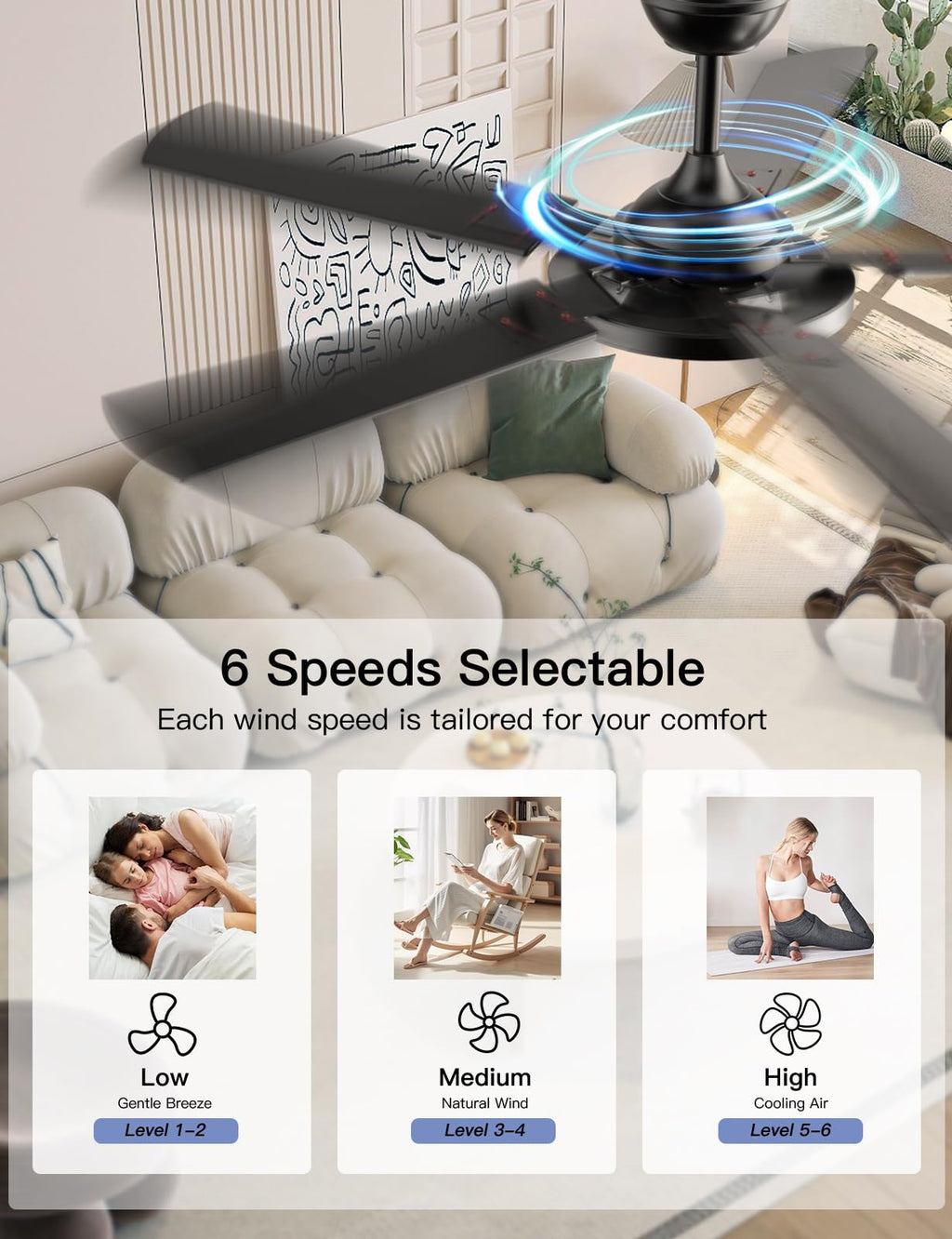 OJX 52 Inch Ceiling Fans with Lights and Remote/APP Control