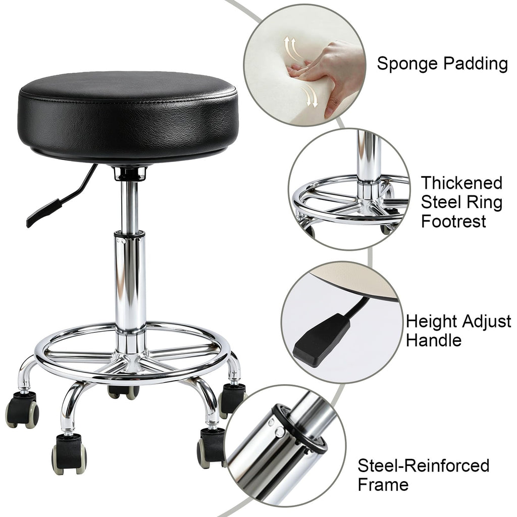 500lb heavy-duty Rolling Stool with Wheels,9.5cm thick Comfort cushion