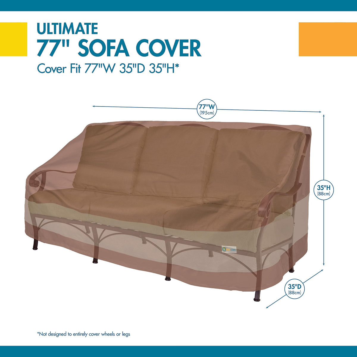 DUCKCOVERS Ultimate Waterproof Patio Sofa Cover, Outdoor Couch Cover with All Weather Protection, Patio Furniture Covers with Attachment Strap, 77"W