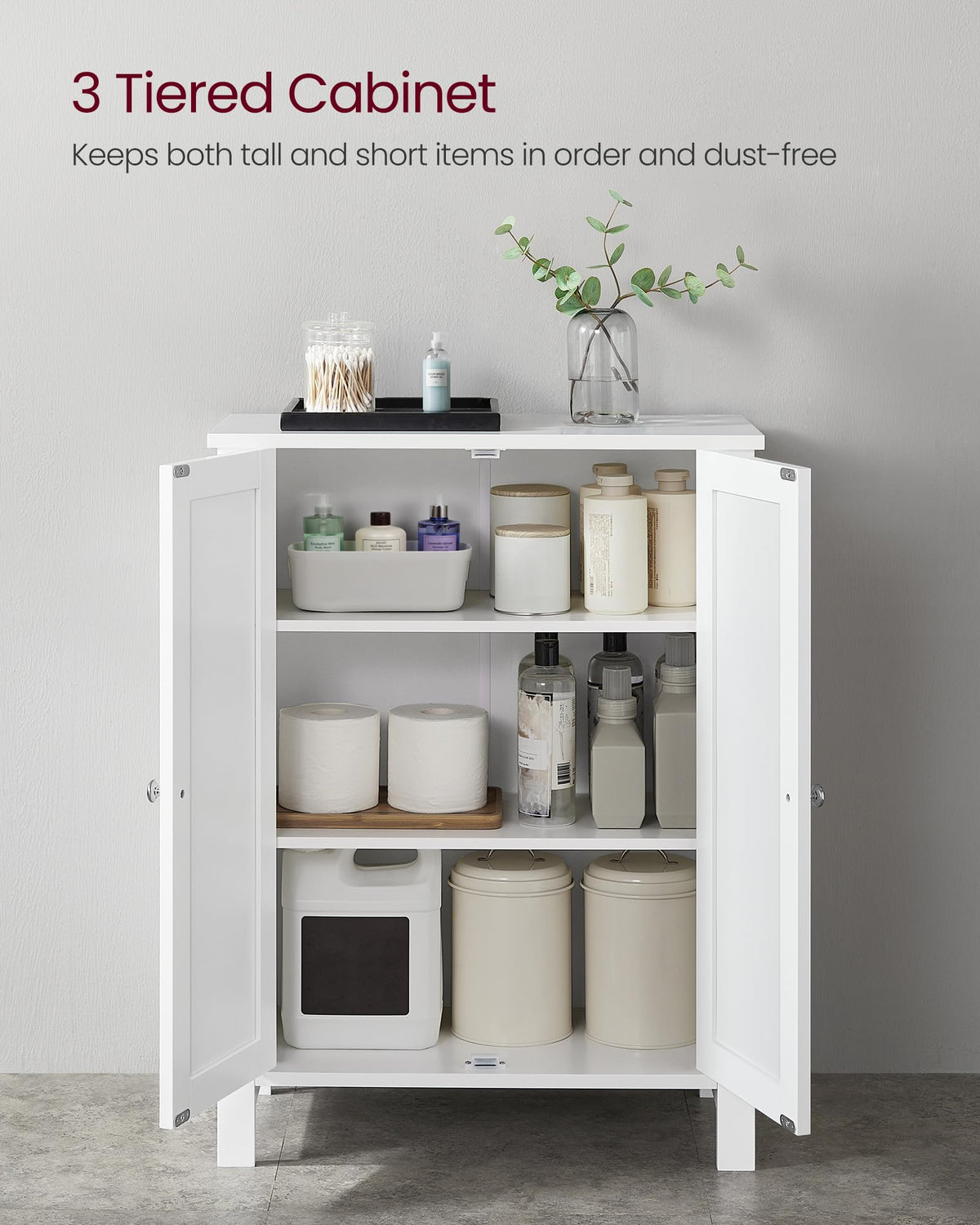 VASAGLE Bathroom Floor Storage Cabinet, 2 Doors , Cloud White