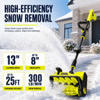 40V Brushless Cordless Snow Shovel, 13Inch Electric Snow Blower with 3 * 4.0 Ah Battery and Charger, Battery Powered Snow Shovel with 25FT Throw