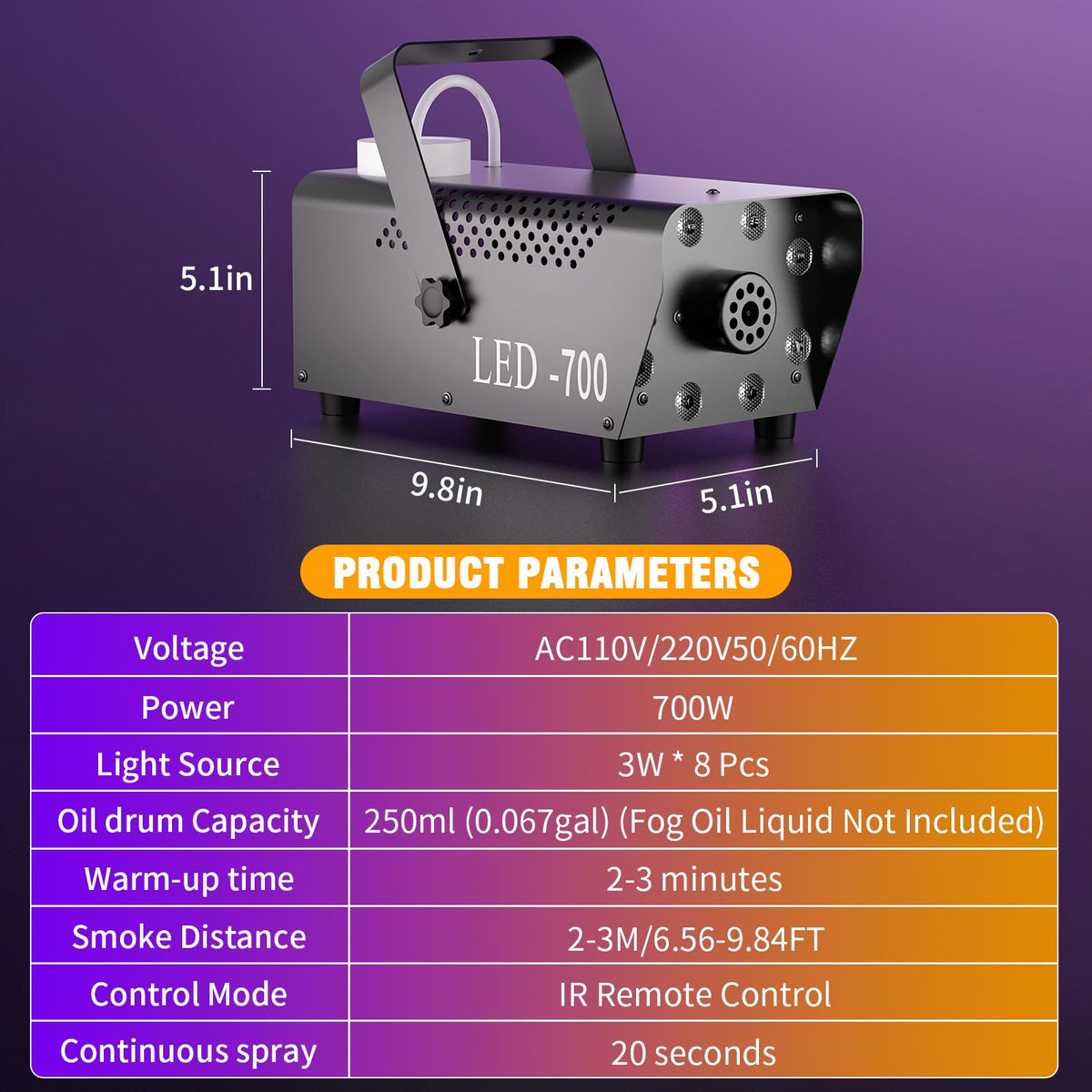 700W Fog Machine,14 Color Smoke Machine with 8 RGB LED Lights for Halloween