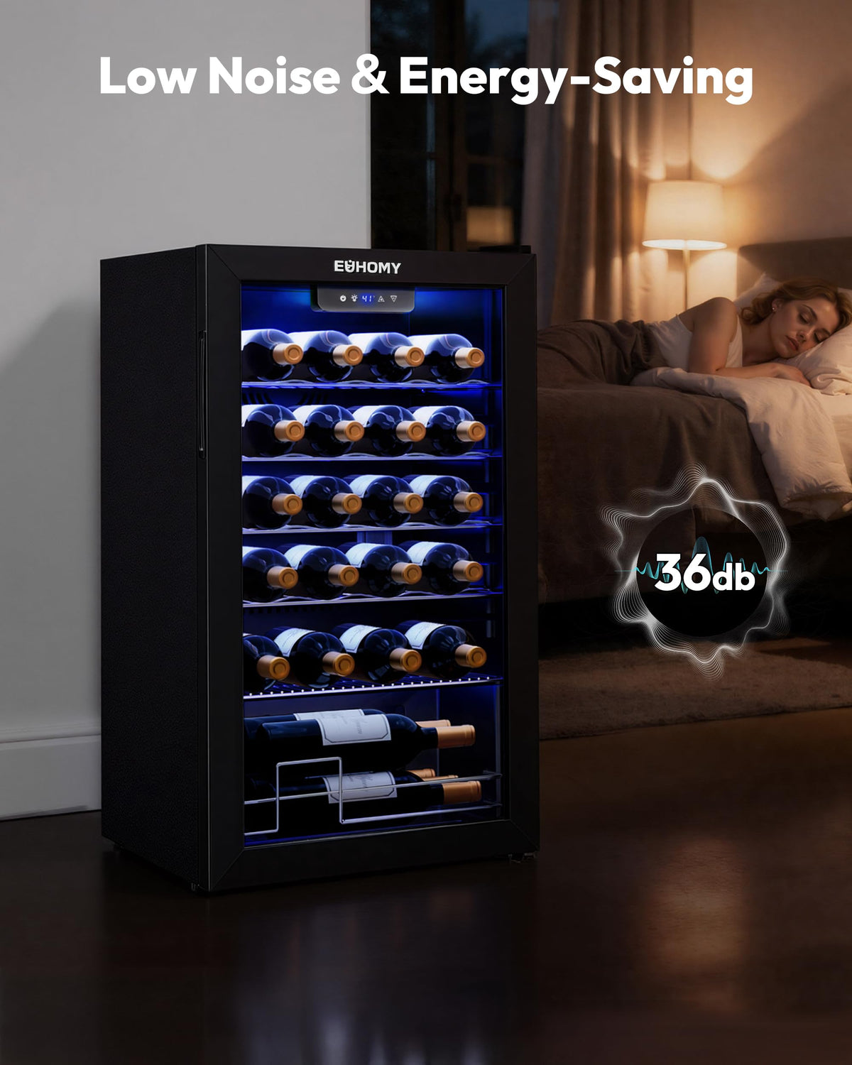 EUHOMY 25 bottle Wine Cooler Refrigerator, Wine Fridge Glass Door, Black