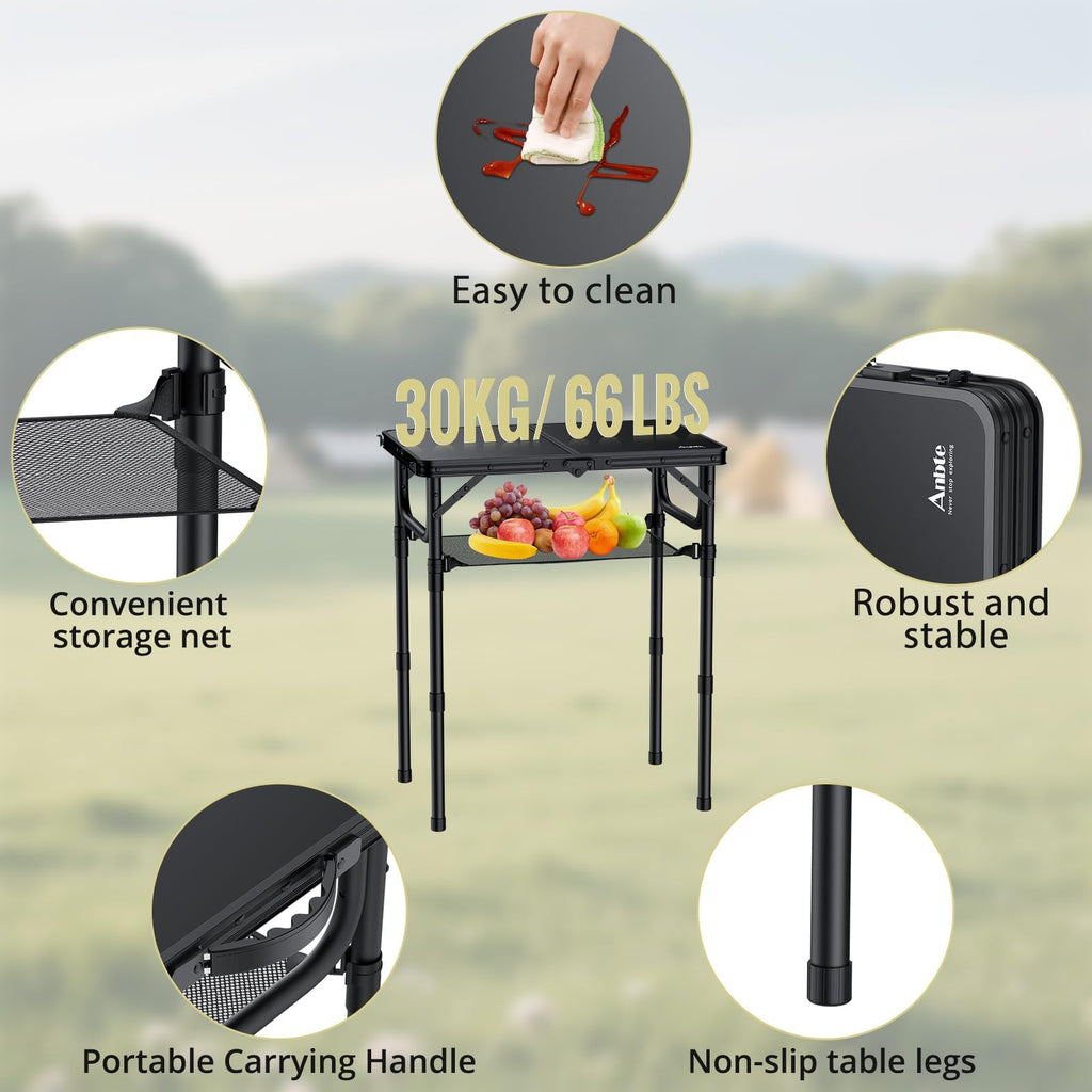 Folding Camping Table, 24"X 16" Adjustable Height Small Folding Table