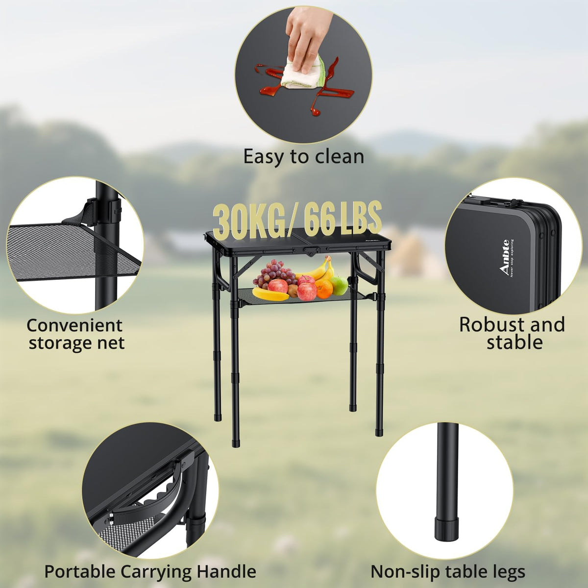 Folding Camping Table, 24"X 16" Adjustable Height Small Folding Table