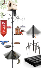 92 Inch Squirrel Proof Bird Feeder Pole with 9 Prongs Base, 1 Inch Dia Bird House Pole, Heavy Duty Bird Feeder Stand, Adjustable Shepherds Hooks for