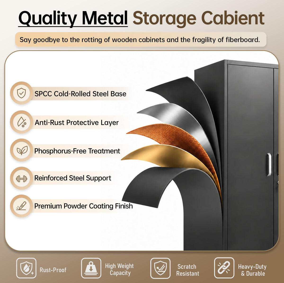 Metal Storage Cabinet with Adjustable Shelves, Garage Cabinet with 2 Lockable Doors, Garage Storage Cabinet, Kitchen Pantry Cabinet - 71'H, Black