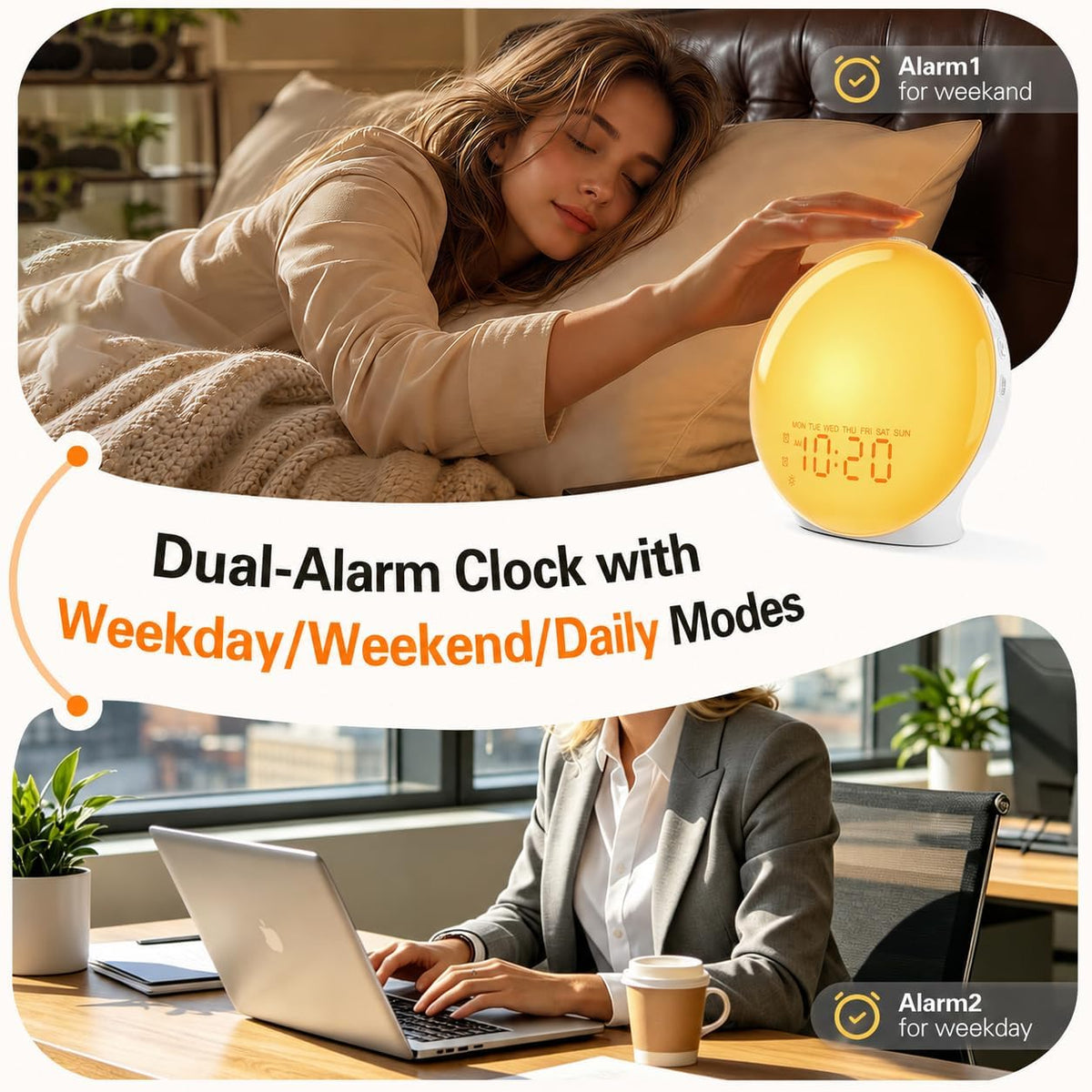 JALL Sunrise Alarm Clock for Bedrooms, Full-Screen Wake Up Light for Heavy Sleepers, White Noise Sound Machine, 25 Nature Sounds, 17 Light Modes, FM