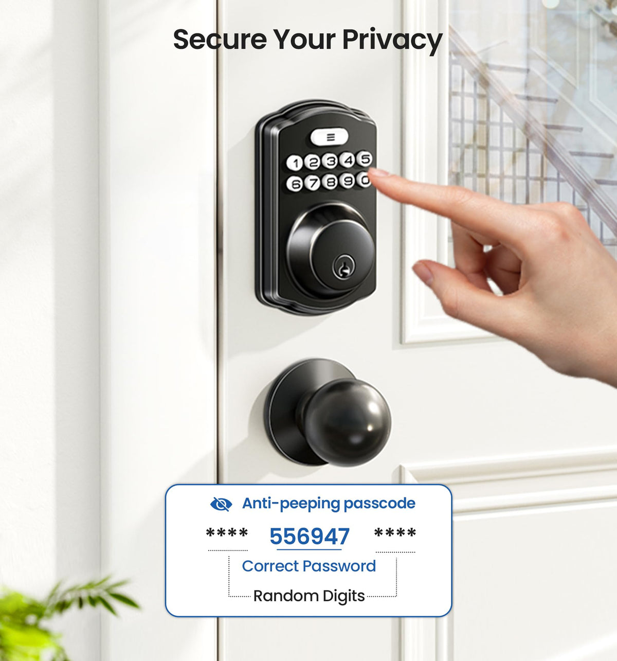 Veise KS01C Keyless Entry Deadbolt Door Lock with Knobs, Matte Black