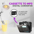 K7 Cassette Player, Converts Tapes to MP3, Built-in Microphone, 16GB Card