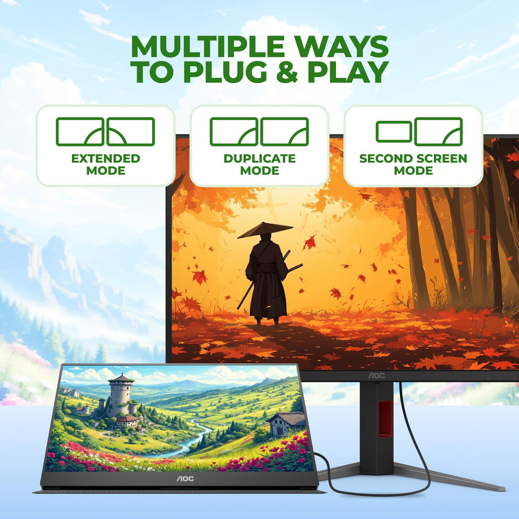 AOC 16" Portable Monitor FHD 60Hz USB-C IPS Ultra Slim Smart Cover 16T20