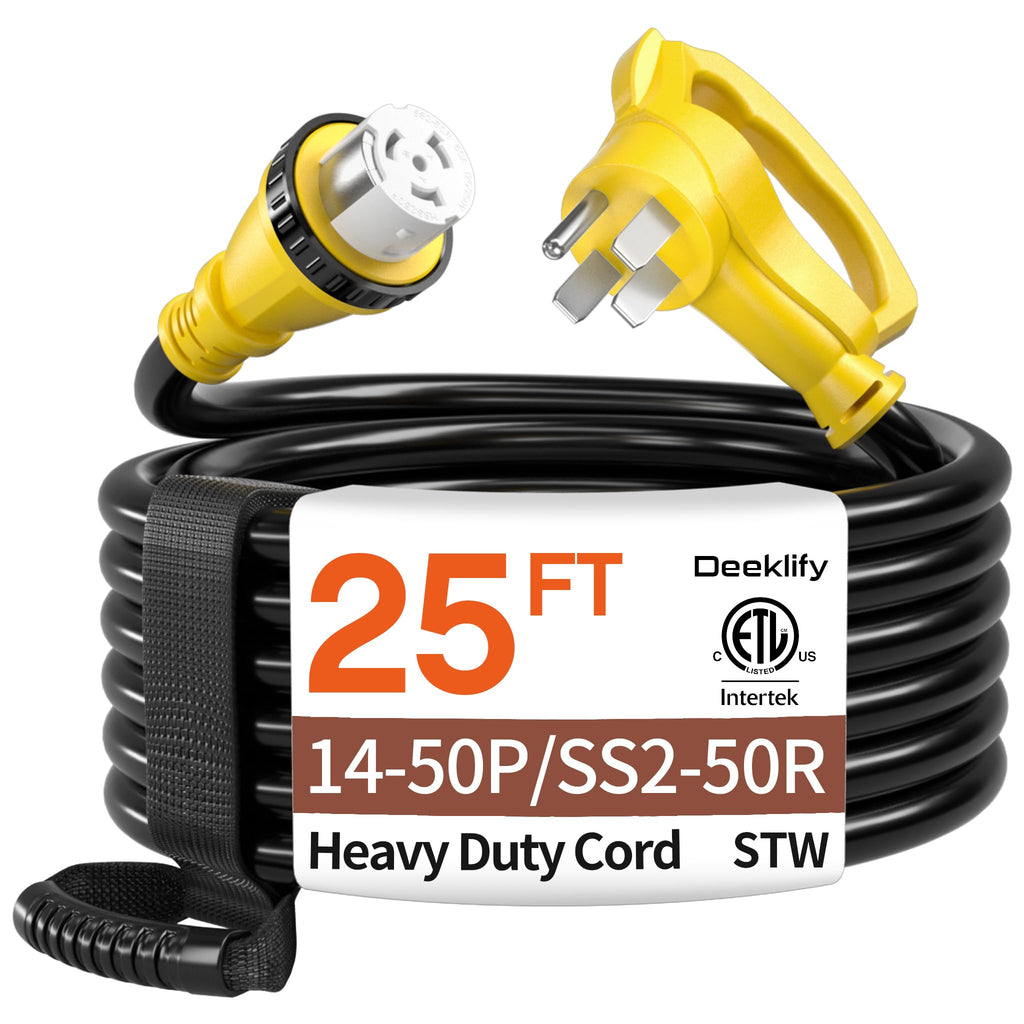 25FT 50 Amp Generator Cord NEMA14-50P/SS2-50R with Twist Lock