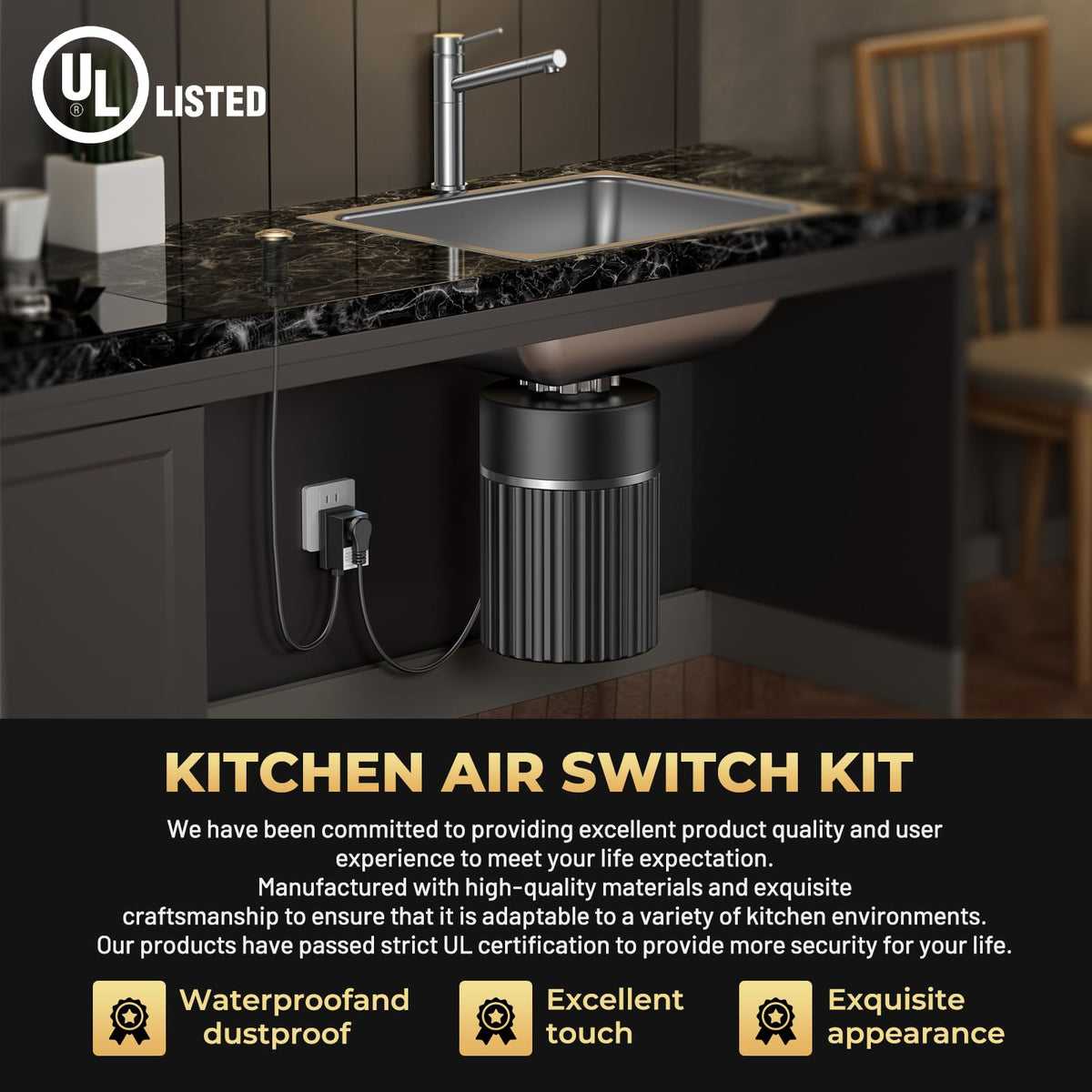 Garbage Disposal Air Switch Kit - UL Listed Wireless Sink Top Button, Champagne Bronze Finish, Compatible with Delta Faucet Champagne Bronze