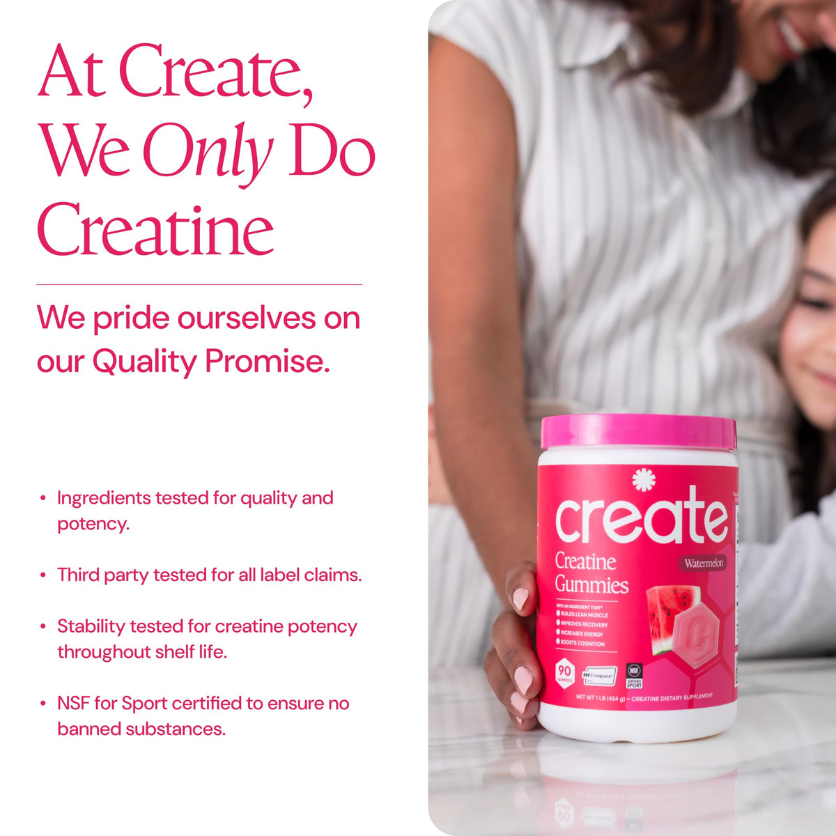 Create Creatine Monohydrate Gummies for Women and Men, Watermelon, 90ct