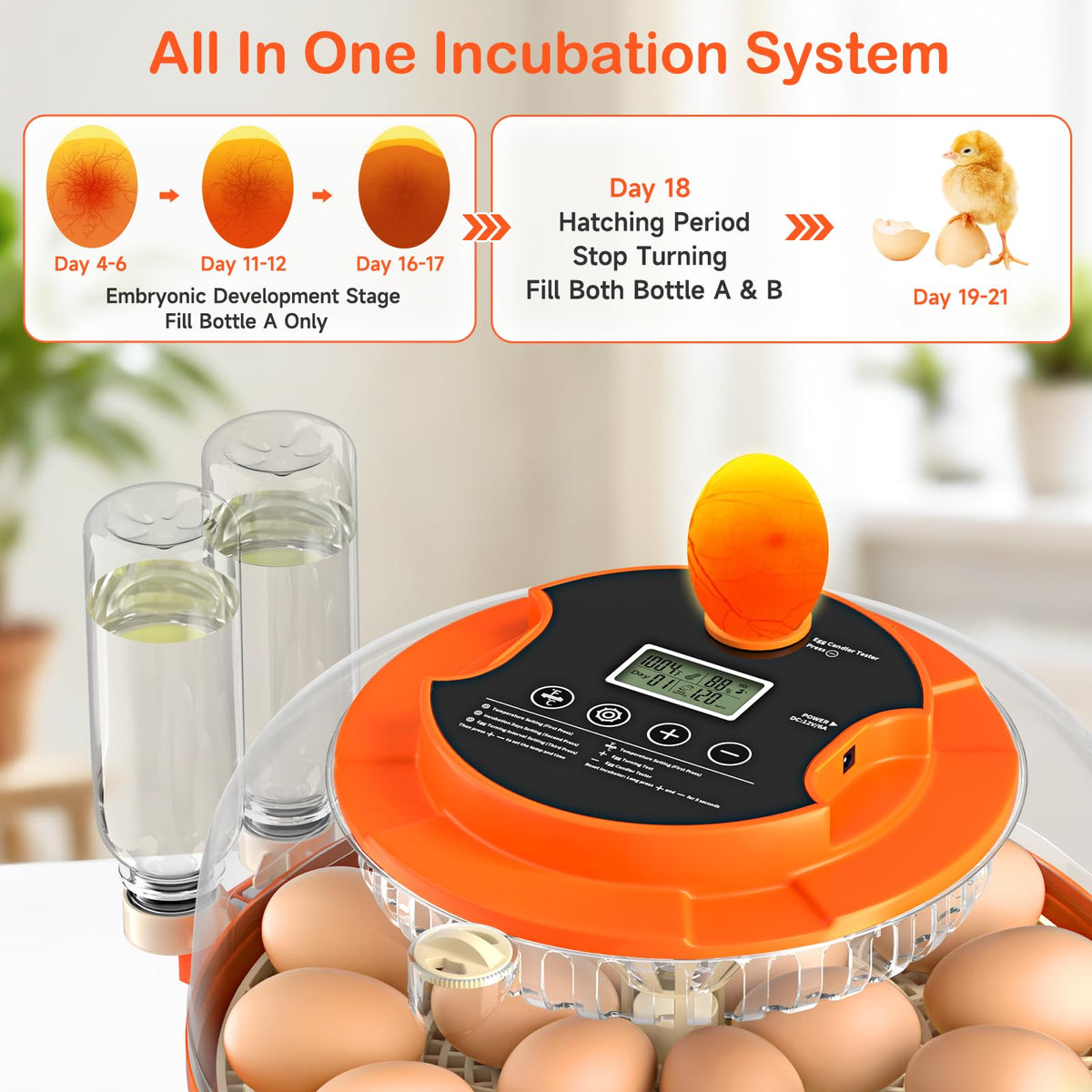 18 Egg Incubators for Hatching Eggs, Automatic Egg Turning and Humidity Control Incubator for Hatch Chicken Duck Quail Pigeon Pheasant Partridge Home